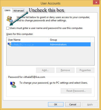 Remove login password from Windows 8