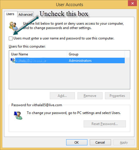Remove login password from Windows 8