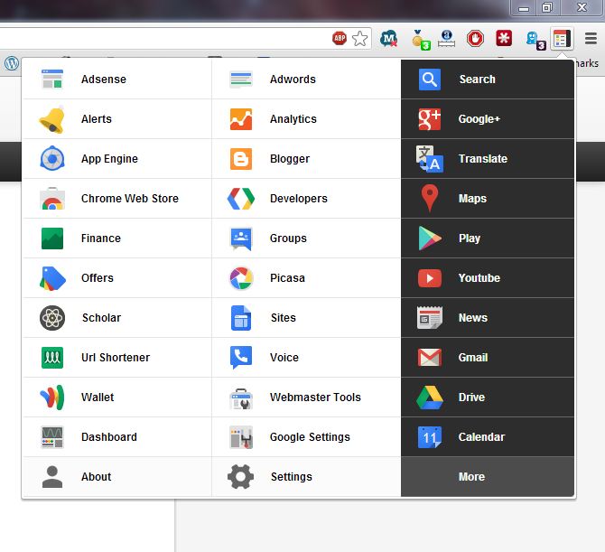 Access All Google Services in a Single Menu in Chrome using Black Menu Extension