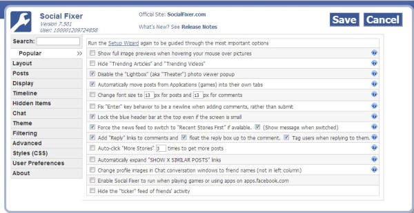 Social Fixer Menu