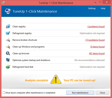 1 Click Maintainance Scanning Results