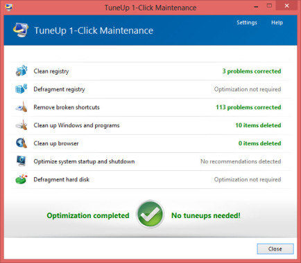 1 Click Maintenance Results