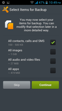 Avast Backup UI