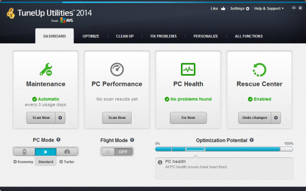 TuneUp Utilities Main Screen