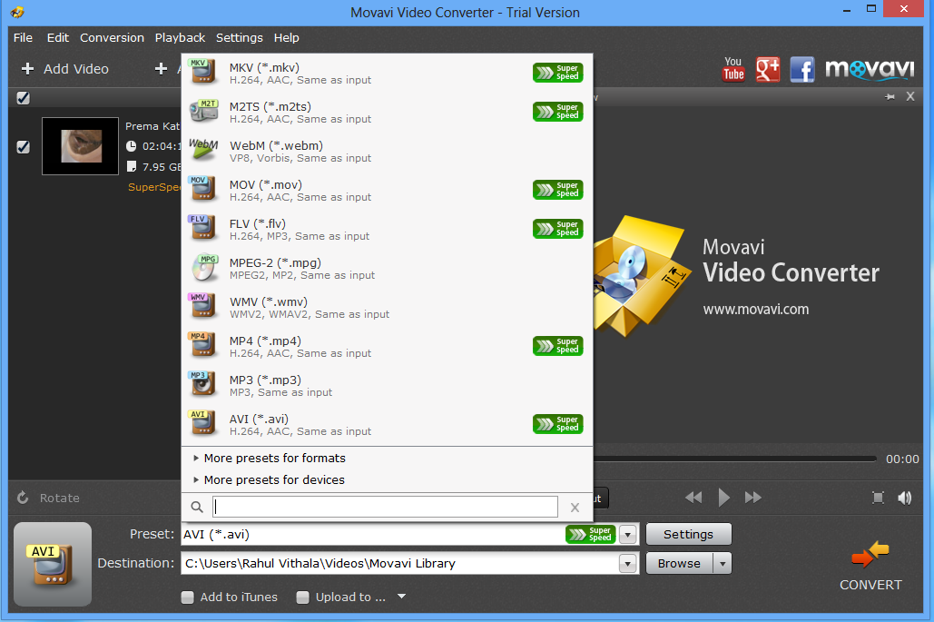 Movavi Video Converter Settings