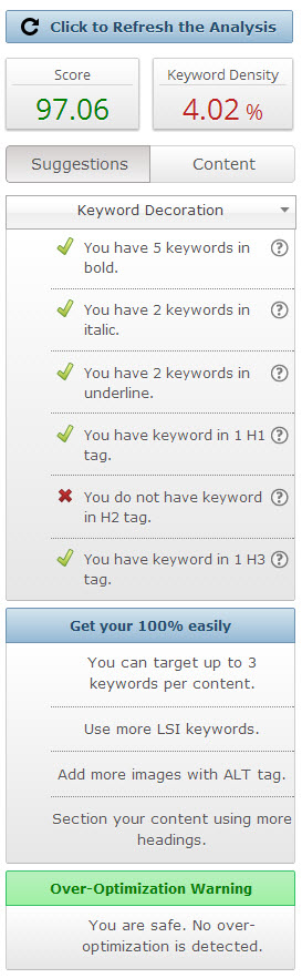 SEOPressor Keyword Density and Score