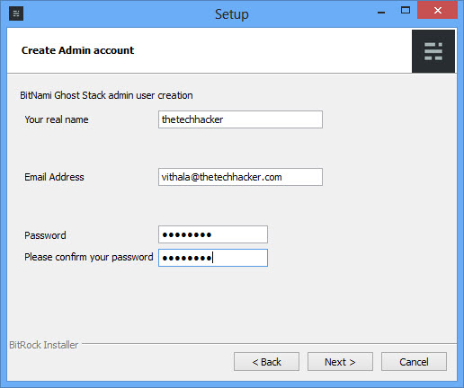 Ghost Admin Account Creation