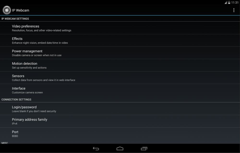 IP Webcam Settings