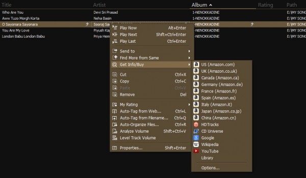 MediaMonkey Right Click Options