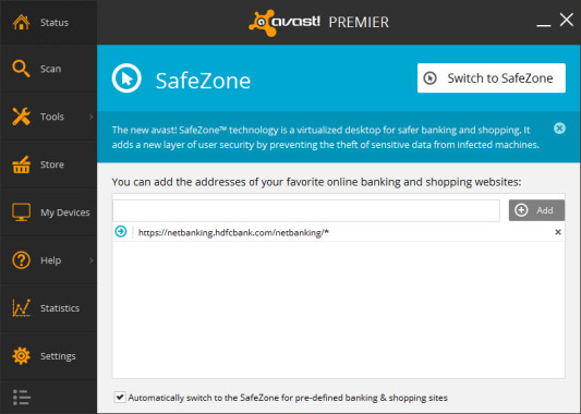 Avast Premier Safe Zone