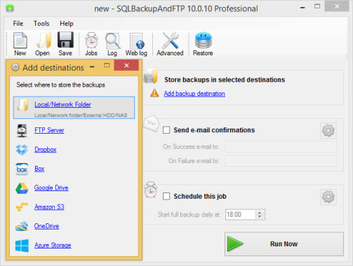 SQLBackupAndFTP Backup Destinations