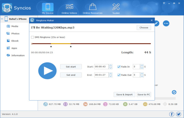SynciOS Ringtone Maker
