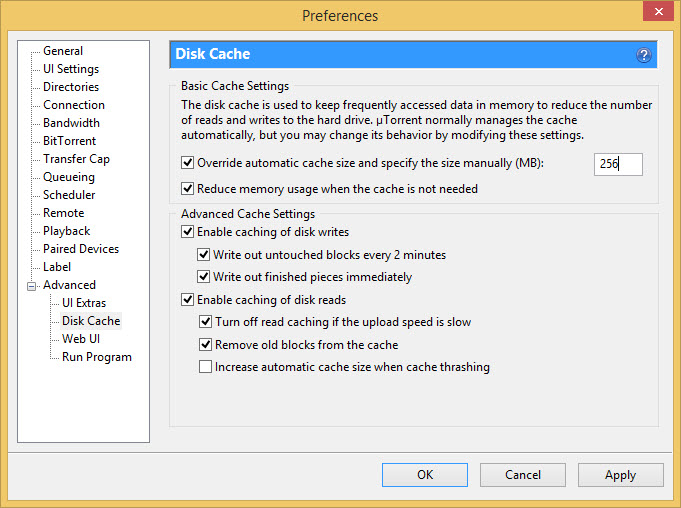 Disk Cache in uTorrent