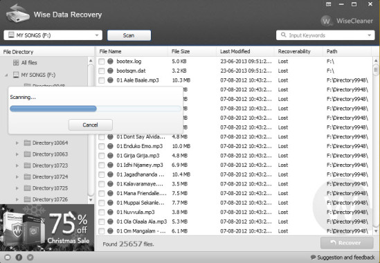 Wise Data Recovery Scanning