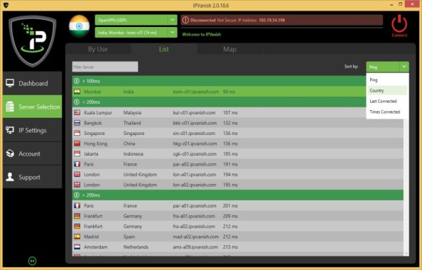 Server Locations List