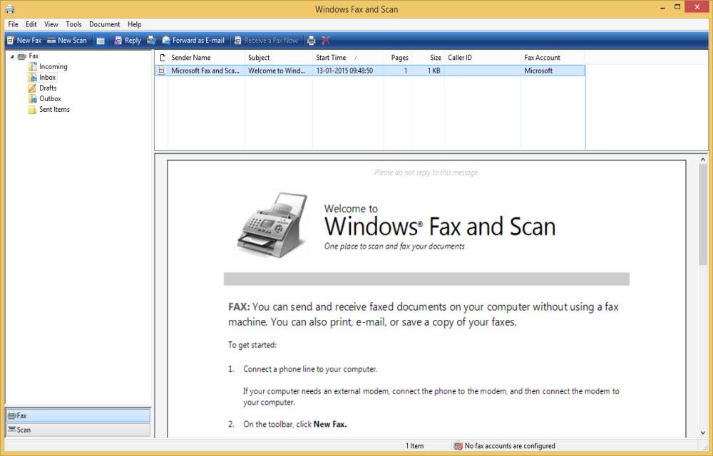 Windows Fax and Scan setup to send fax from pc