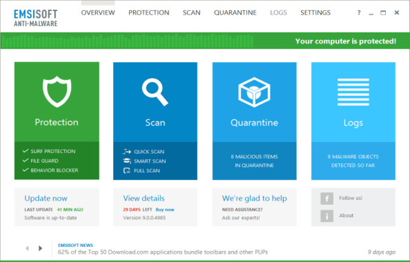 Emsisoft Main Dashboard