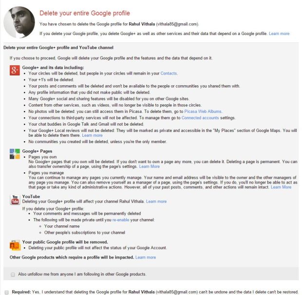 Delete your entire Google Profile