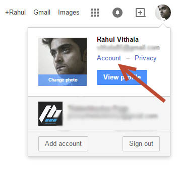 Google Account Settings popup