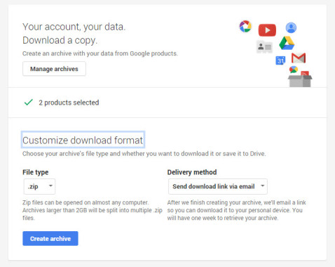 Google Data Download Zip file