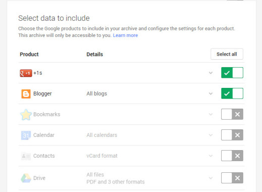 Selecting Custom Google data to make archive