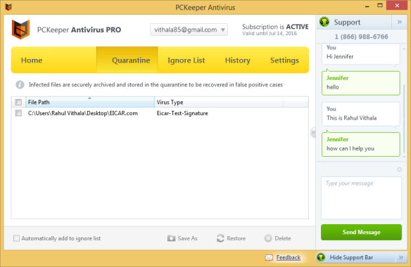 PCKeeper Quarantine List