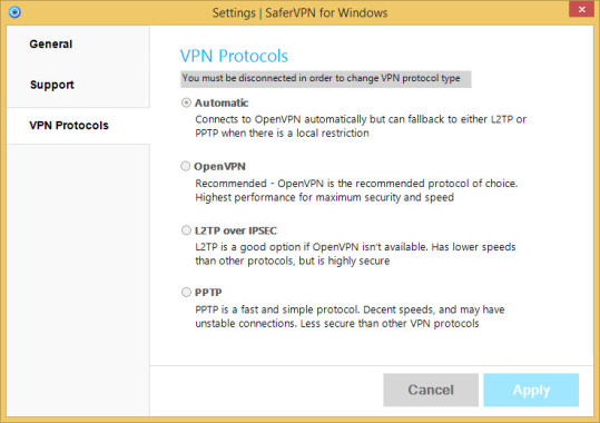 SaferVPN Protocols