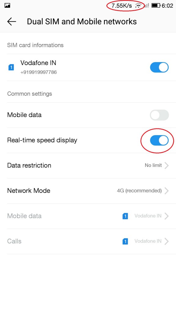 Display the data transfer speed