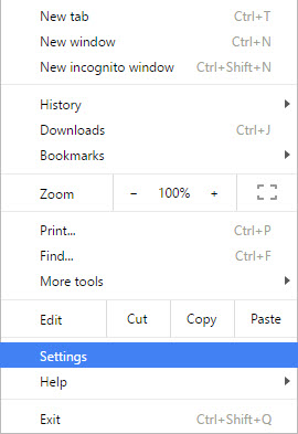 Settings Window in Chrome