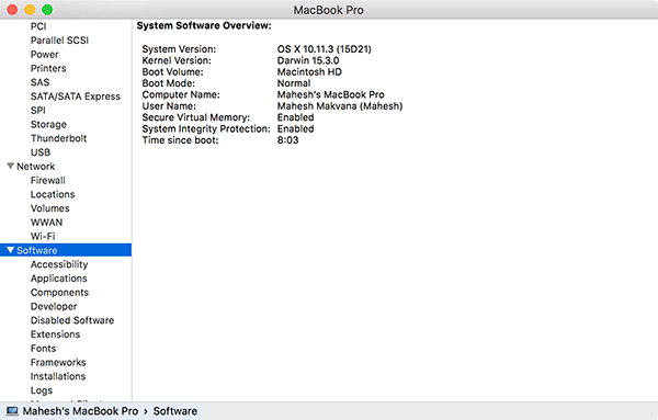 System panel Mac