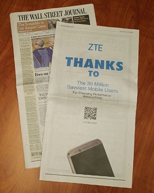 ZTE Wallstreet Journet Ad