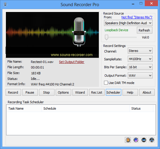 Features of the Sound Recorder pro for windows