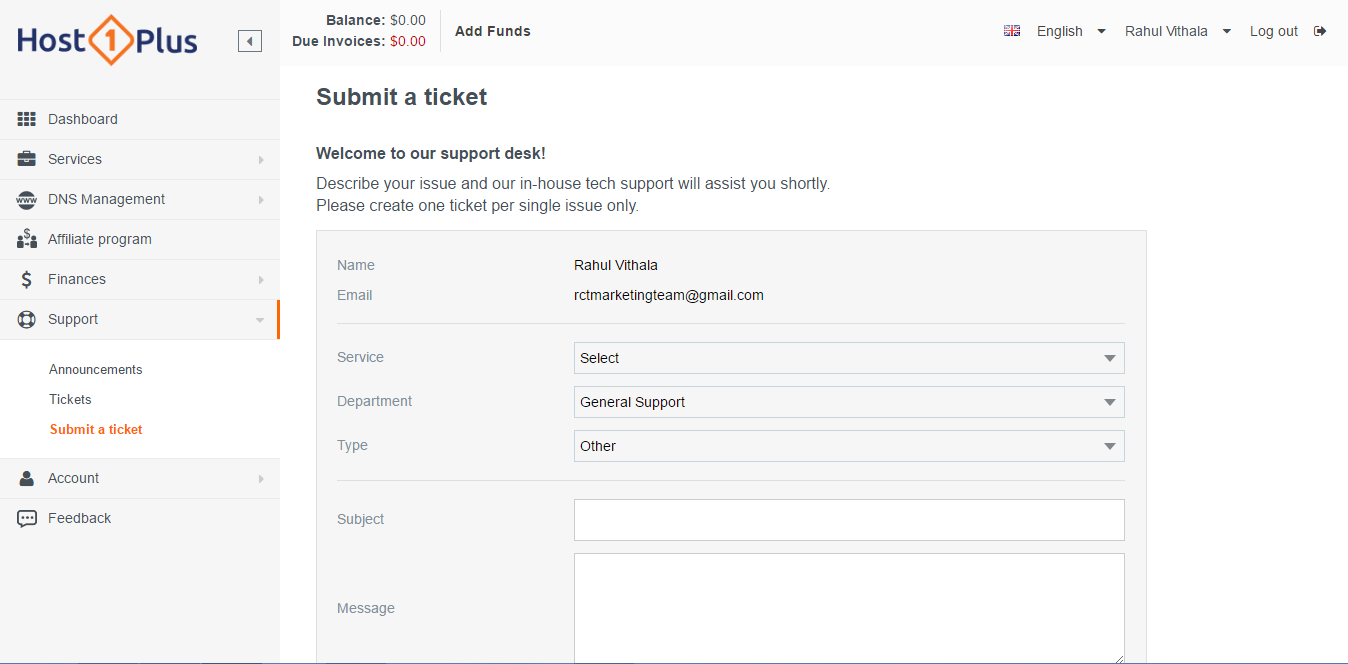 Support Ticket