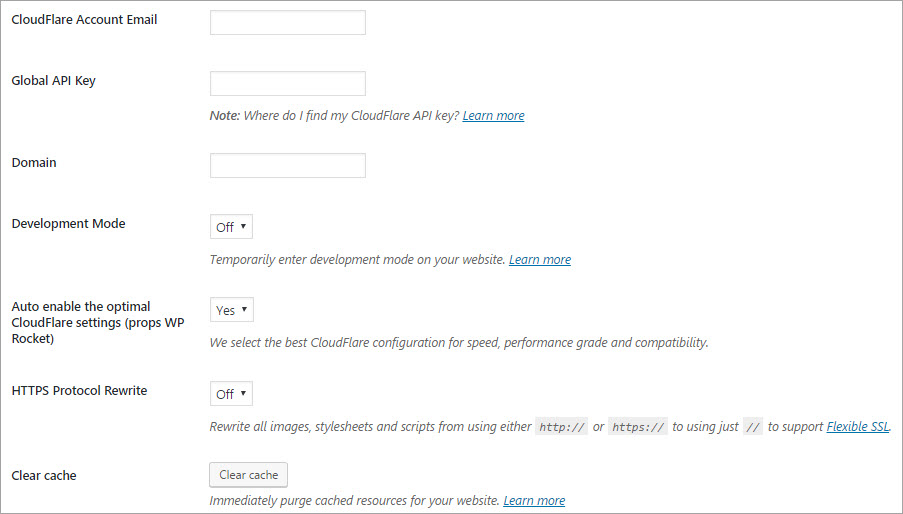 WP Rocket CloudFlare Tab