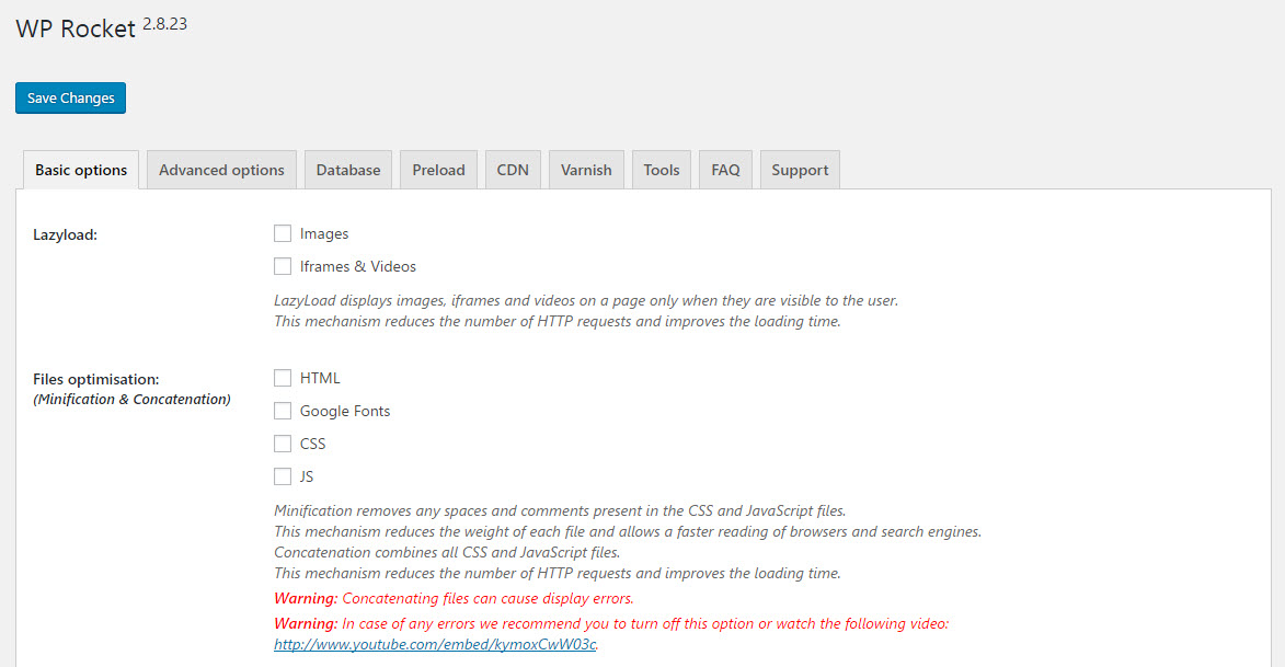WP Rocket Interface