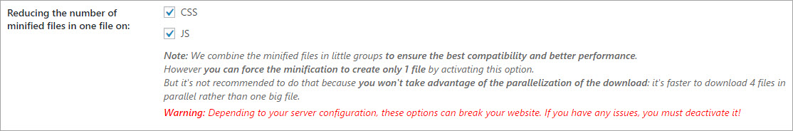WP Rocket Reduce the Number of Minified Files