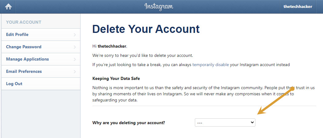 Instagram permanent account deletion
