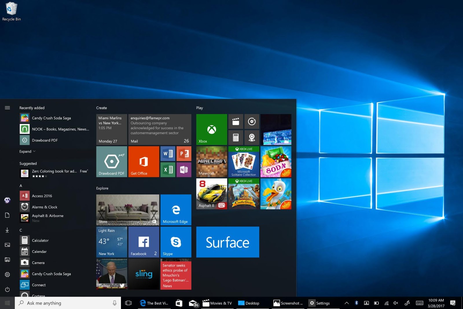 Windows 10 Start Screen to Increase Internet Speed