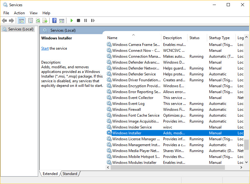 Windows Installer Stop Service