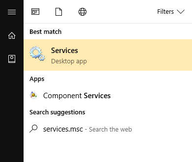 typing services.msc into the Search box