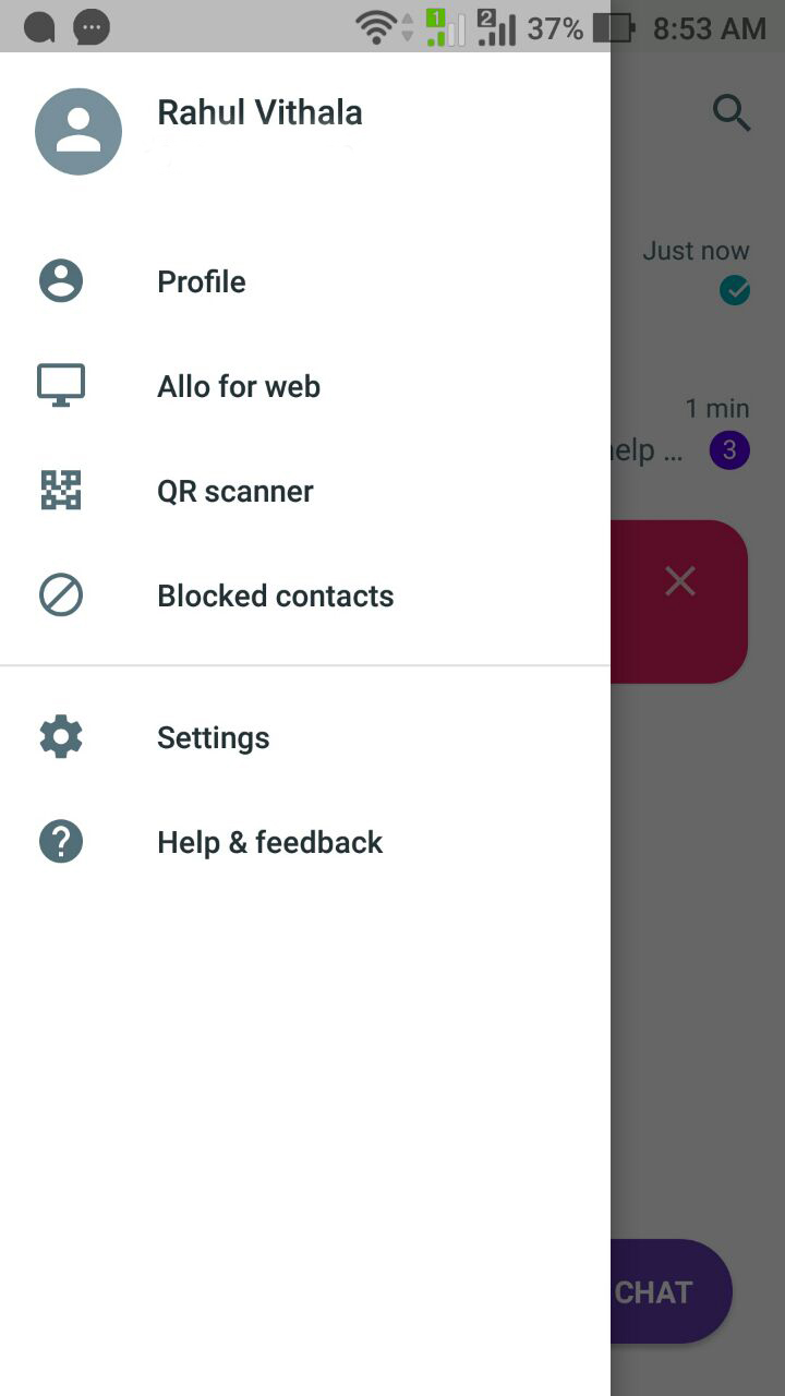 Allo Menu on Android