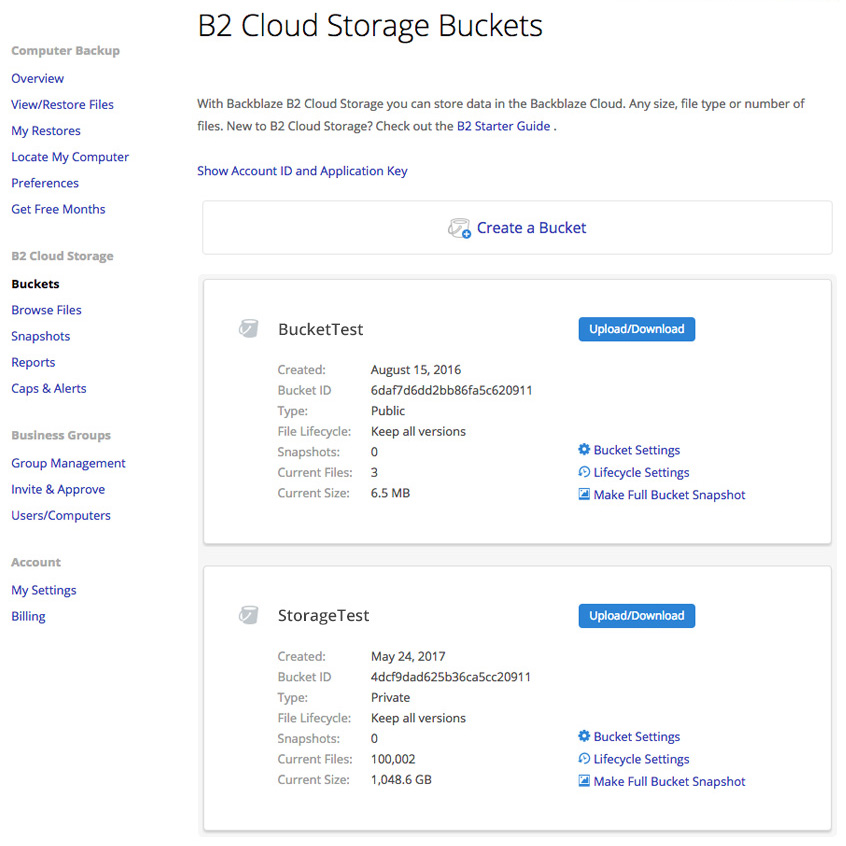 Backblaze Interface