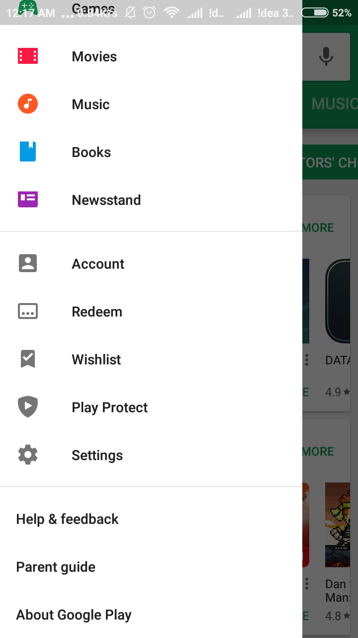 Settings Play Store