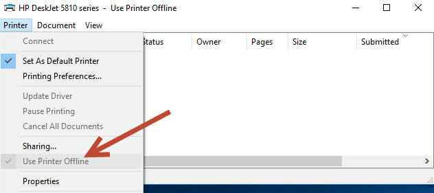 Uncheck Use Print Offline