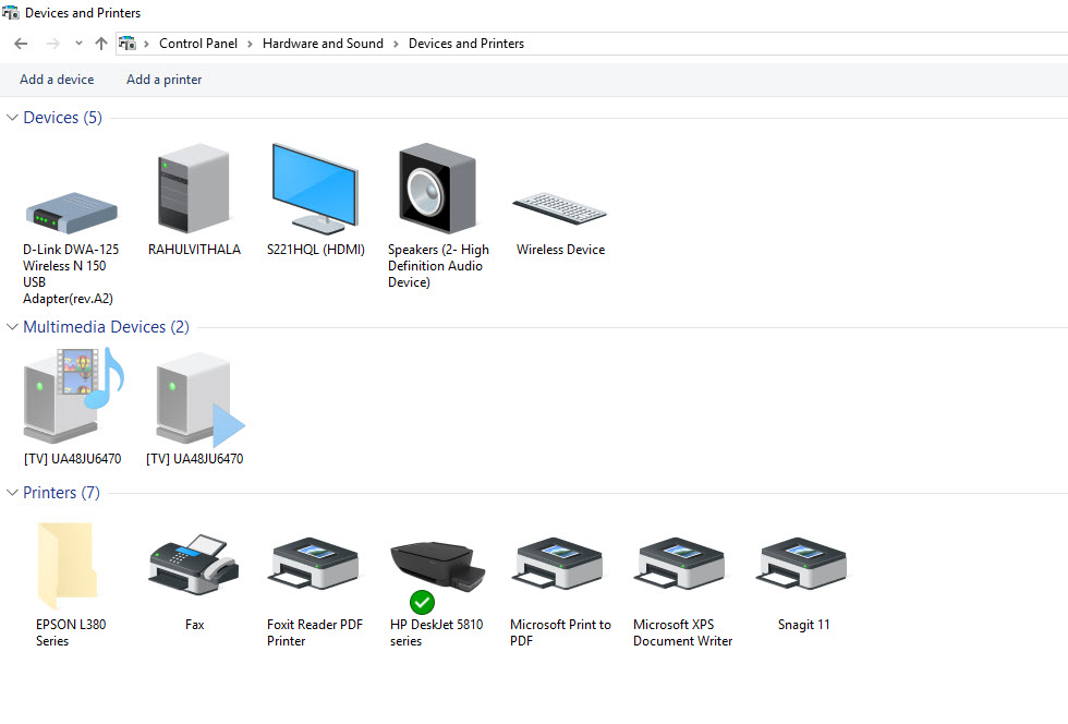 devices and printers option