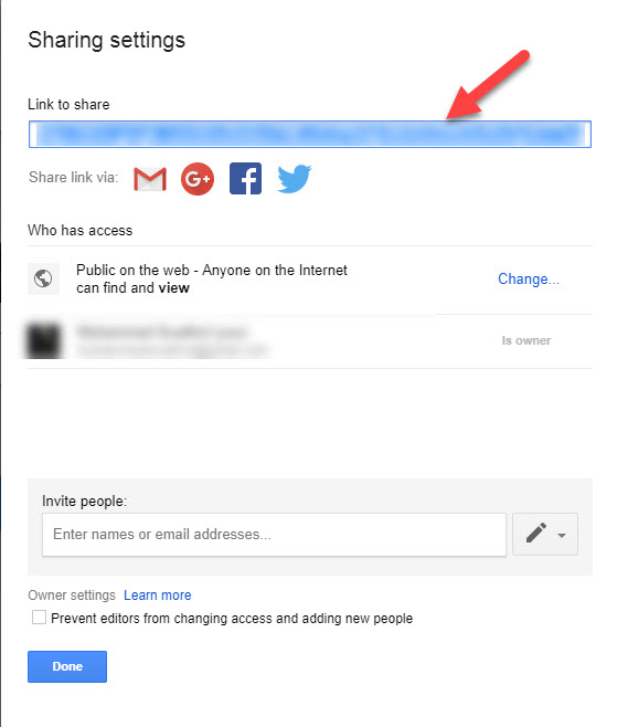 Copy the URL under 'Link to Share' section