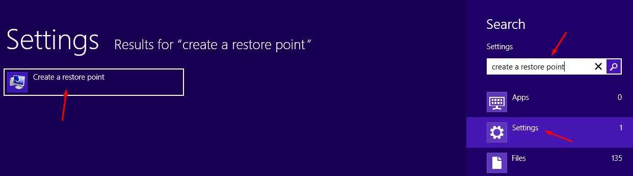 Create a Restore Point in Menu Windows 8