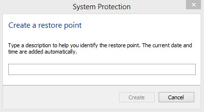 System Restore Point Name in Windows 8
