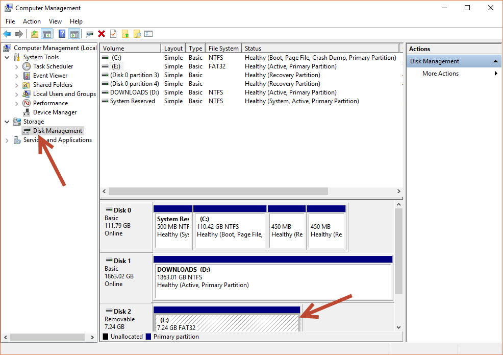 Disk Management for fixing USB