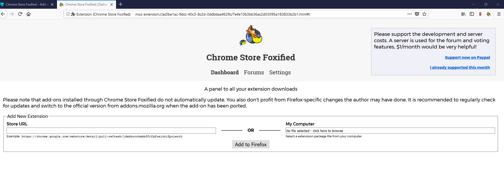 Chrome Store Foxified Dashboard